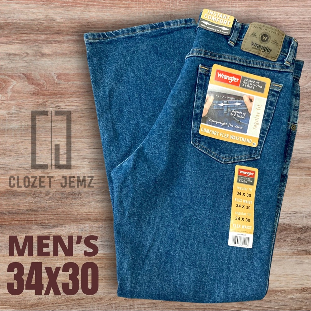 Men's 34x30 NEW Regular Fit Wrangler Jeans with Flex Waistband